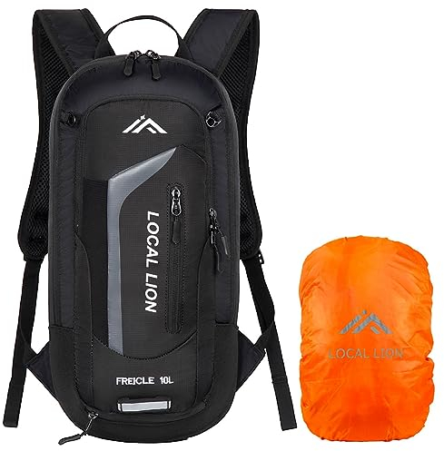 LOCAL LION Fahrradrucksack 10L mit Regenschutz und Helmschutz, Rucksack Herren Klein, Skirucksack, MTB Rucksack, Laufrucksack für Damen und Herren, Camping, Wandern, Radtour, Citytour, Motorradfahrren