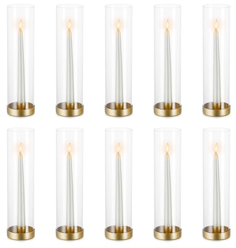 NUPTIO Huracán Candelabro de Vidrio de Oro - 10 Piezas A Granel Taper Candelabros de Vela Palo de La Vela Se Mantiene El Paquete de Metal Claro Cónico Velas Moderno Mesa De Navidad Cena Chimenea