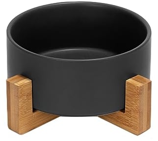SPUNKYJUNKY Gamelle en céramique avec Support en Bambou pour Chiens de Grande Taille (1800 ML, Noir)