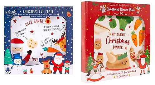 YöL Set Of 2 Santa Christmas Eve And Dinner Plate Xmas Lunch Festive Stocking Filler For Toddler Kids Festive Fun