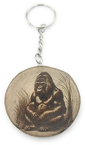 Promotech Entspannter Gorilla Handgefertigter Lasergravierter Einzelstück Schlüsselanhänger aus Holz