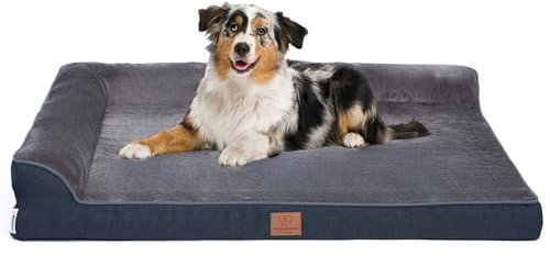 Orthopädisches Premium Hundebett mit Egg Foam, extra Halteschlaufe, Wasserdichter Innenbezug, Hundesofa, Hundekissen, flauschig, Bezug abnehmbar, waschbar, 106 x 81 x 17 cm, Dunkelgrau (XXL)