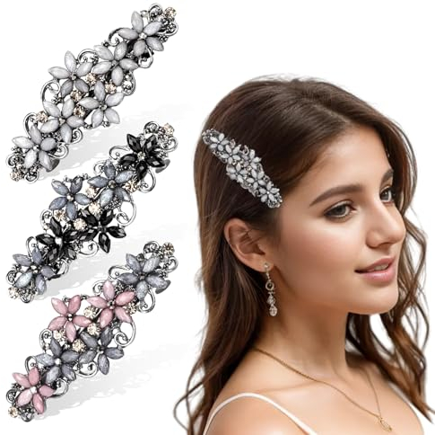 KWJEIULSOQ 3 Stück Haarspangen Damen Dünnes Haar hair Clips for Women,Haarklammer Groß Dickes Haar Elegante Haarspange Damen Glitzernde Haarspangen Mädchen,Große Haarklammer Kristall haarclip