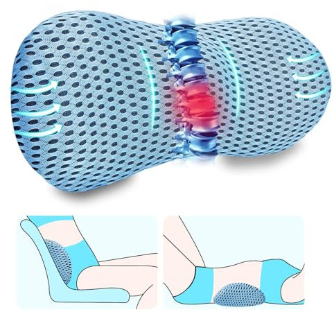 Brand2 Cojín Lumbar (Azul Marino) 48cm Corrector Postura Espalda para Oficina Silla Gaming Escritorio Almohada Viaje Viscoelastica