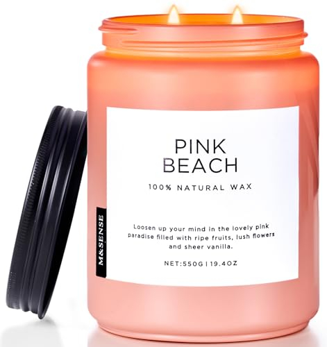 M&SENSE Rosa Strand Duftkerzen im Glas groß Kokosnuss duftende natürliche Sojakerzen für Zuhause, 110 Stunden Brenndauer, Heim Deko Geschenk für Frauen, Freunde, Familie, Kollegen
