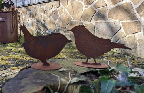 Generisch NEU !! 2 er Set süße Vögel auf Platte aus Metall in Edelrost Garten Deko Amsel Spatz