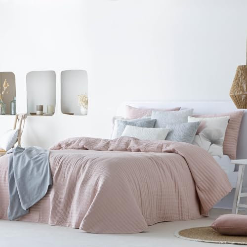 Antilo Fundeco Couvre-lit boutis modèle Linette Printemps Automne Rose Lit 180 cm (270 x 270 cm)