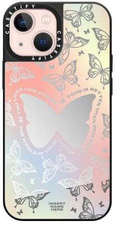 CASETiFY Mirror iPhone 13 Mini Case [Reflective / 4.9ft Drop Protection/Compatible with Magsafe] - You Give Me Butterflies - Silver On Black