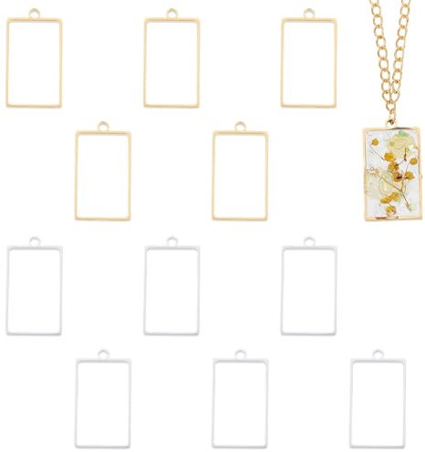 UNICRAFTALE 12 pz 2 Colori in Acciaio inossidabile Rettangolo Aperto Sul Retro Ciondoli con Cornice 31x17mm Ciondoli con Cornice Resina Epossidica Vassoio Geometrico Fiore Pressato Gioielli Ciondoli