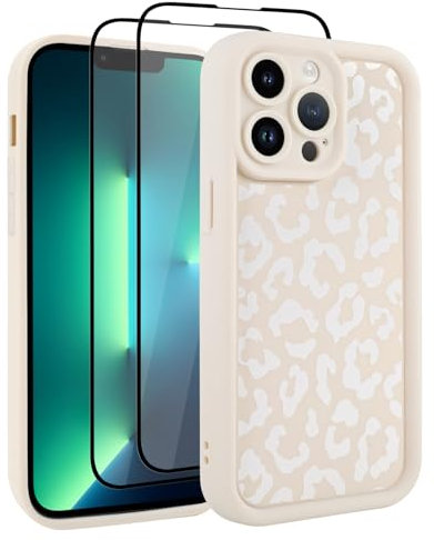 UZEUZA Compatible with iPhone 13 Pro Case, Cheetah Print Shockproof Soft TPU Protective Case for Women Girls, Slim Anti Scratch Leopard Case for iPhone 13 Pro 6.1 Inch,White