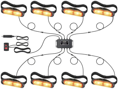 Maxetodo Frontblitzer Orange 12 LED 8PCS Blitzer Warnlicht Stroboskoplicht 12V/24V 27 Blinkmodi Autolicht IP65 Wasserdicht Für LKW ATV SUV Wohnmobil Van Emergency