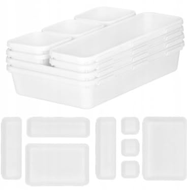 Przydasie Schubladenorganizer 8-teilig Kunststoff Weiß | Büro, Bad, modular, Kosmetik, Zubehör, 3 Größen, flexibel, stabil