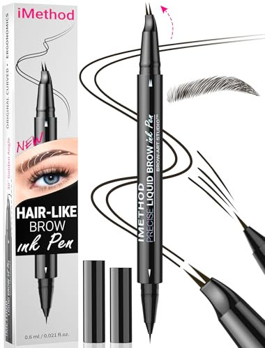 iMethod Curved Eyebrow Pen - Eyebrow Pencil, Brow Pencil 2-in-1 Dual-Ended Microblading Eyebrow Pen with Micro-Fork-Tip and Precise Brush-Tip Create Natural Hair-Like Brows, Last All-Day, Black Brown