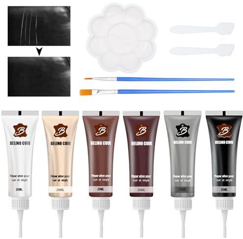 ZYNERY 7 Stück Leder Reparatur Set, Leder Kratzer Reparatur Paste, Lederreparaturset Schwarz, Ausbessern von Kratzern und Gebrauchsspuren für Sofa, Autositzen, Lederprodukten (Mehrfarbig 20ml x 7)