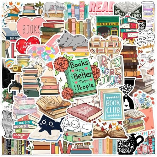 CALLYSONIC Sticker Book, Sticker Vintage, Stickers Aesthetic,Sticker Erwachsene, Book Merch, Lesen Zubehör, Dekoration Aesthetic, 50 Stück, für Wasserflasche, Laptop, Tagebuch, Scrapbooking