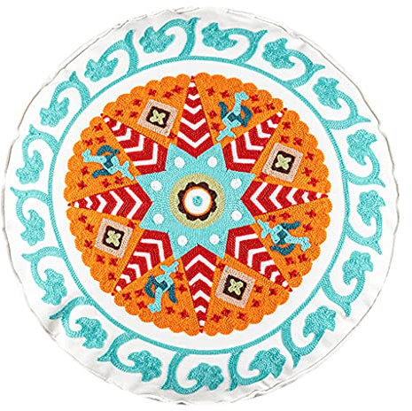 XINgjyxzk Großes Rundes Hippie Bodenkissen Marokkanischen Stil Für Den Fall Ethnisches Böhmisches Muster Stickerei Sitzhocker Kissenbezug Heimdekoration