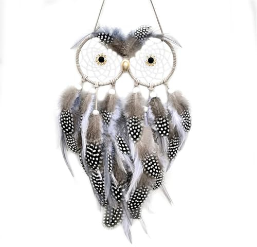 STGBCST Klein Dream Catchers Dreamcatcher Wandbehang Wohnkultur Boho Dream Catcher weiß Faux Feder Traumfänger Circular Net Wall Hanging Traumfänger Wanddekoration Eulen-Traumfänger (Stil 3)