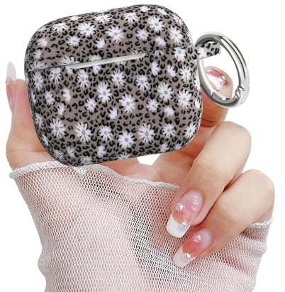Newseego für Airpods 3 Hülle, Süßes Blumenmuster mit Karabiner Rund Airpods 3. Generation Schutzhülle Blume Leopard Weich Silikon Staubdicht Kratzfest Stoßfest Kompatibel mit Airpods 3