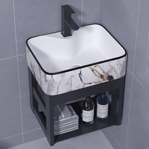 Lavabo Mural En Céramique Avec Meuble,Lavabo Wc,Petit Lavabo Rectangulaire En Céramique,Lavabo Petit,Lavabo À Poser,Meuble Lave Main Wc Avec Vasque D Angle,Pour Vestiaire Salle De Bains Toilette(Whit