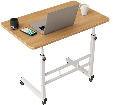CEIEVER Höhenverstellbar Laptoptisch, Beistelltisch C Form 65-85CM Mobiler Beistelltisch Betttisch mit Rollen Klein Couchtisch Holz Sofatisch für Wohnzimmer Und Schlafzimmer (Walnussfarbe-B)