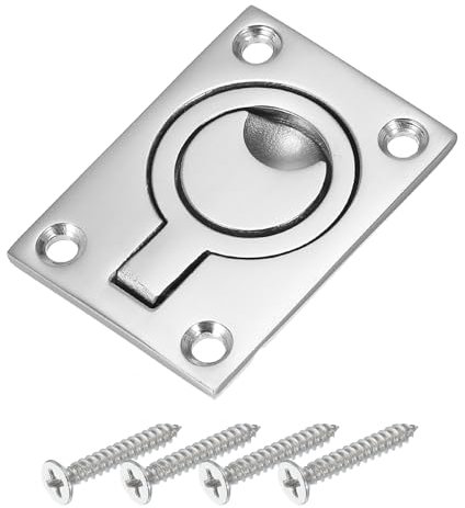 PATIKIL 2-1/2-1-3/4 Flush Pull Ring Handles, 316 Stainless Steel Square Recessed Door Pull Hidden Boat Hatch Latch with Screws for Marine Yacht Furniture, Silver