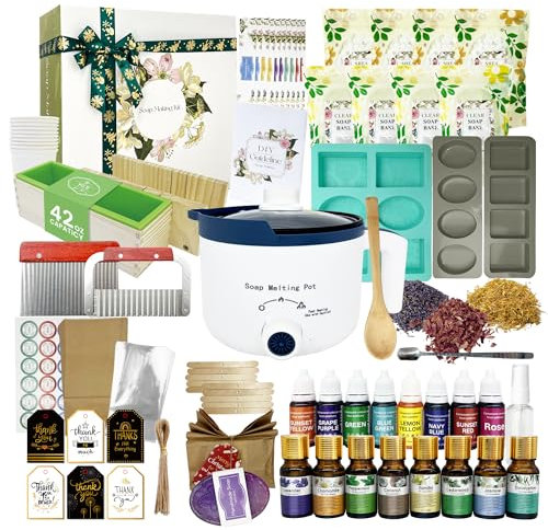 LFISGNN Deluxe Soap Making Supplies Kit for Adults Soap Making, DIY Soap Making Full Set Kits Includes Soap Melter, 4 lb Soap Base, 8 Essencial Oils & Dyestuffs, Silicone Loaf Molds and Cutter