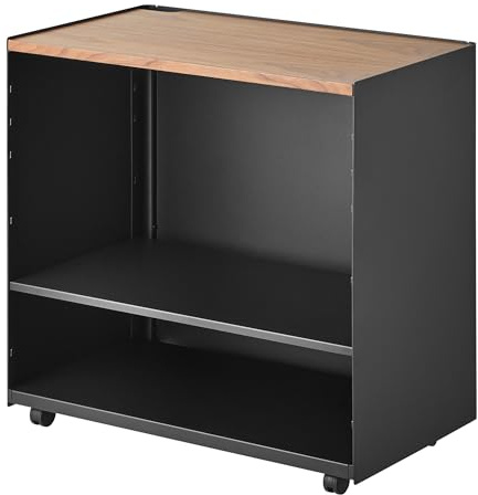 Yamazaki Home Tower Mobile Hideaway Storage Cart – Rolling Printer Stand with Adjustable Shelves, Hidden Storage, Rolling Cart with Wheels, Mobile Office Organizer, Utility Cart, 23 - Steel + Wood -