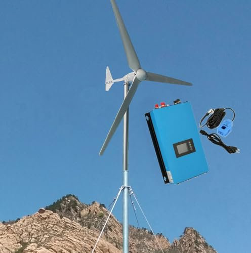 KX-ENERGIE 3000W Windkraftanlage 24V 48V 3Blätter Horizontale Windgenerator Windturbine Windräder Komplettanlage mit Reiner Sinus Grid Connect Wechselrichter für 220Vac/230Vac Mains Stromnetz