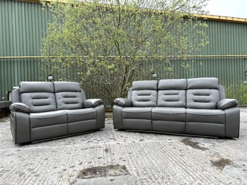 Hafssa Music Leather Electric Recliner Sofa Set – With Cupholders, LED Lights, Bluetooth Speakers, Wireless Charging & USB Ports – 3+2 Seater (Grey)