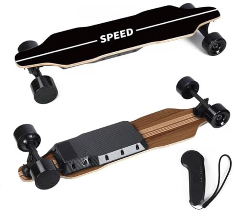 ExploTex Elektro Skateboard, Vierrädriges Longboard mit Zwei 450W Nabenmotoren, Wasserdichtes, Stoßabsorbierendes Skateboard, Maximale Belastung 100KG, 38KM/H