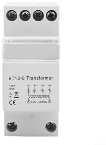 Springwillfly Transformateur de sonnette homologué avec sortie 8 V 12 V 24 V AC pour systèmes de surveillance de sonnettes Installation sur rail de 35 mm