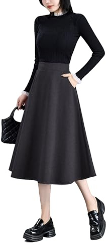 BiilyLi Gonna Lunga Invernale Donna Vintage Vita Alta Scozzese Gonne Elegante A-Linea Autunno Midi Skirt con Tasca