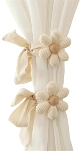 Ziyonix 2 Stück Gardinen Seil Vorhang Raffhalter Gardinenband Curtain Zusammenhalter Niedlich Blumen Raffhalter für Vorhänge Beige Verstellbar Vorhanghalter Seil für Haus Kinderzimmer Deko