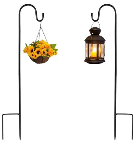 2 Stück Garten Schäferhaken, 90cm Laternenstab Garten, Hirtenhaken, Metall Gartenstab mit Haken Laternenstab Hirtenbogen-Haken, für Vogelkäfige, Solarleuchten, Laternen, Windspiel, Pflanzkörbe