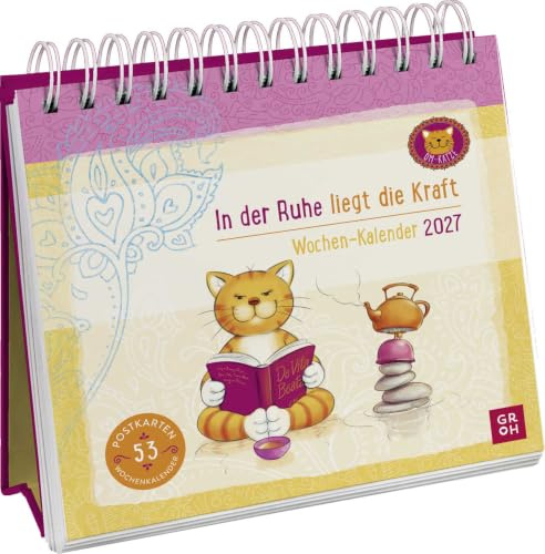 Postkartenkalender 2027: Om-Katze: In der Ruhe liegt die Kraft: Wochenkalender zum Aufstellen, Tischkalender mit Spiralbindung und 53 Postkarten zum Heraustrennen