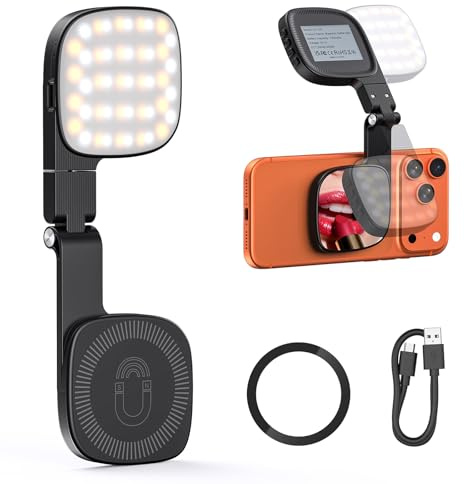 Selfie Licht Für Phone,Magnetisches Handy Licht mit Spiegel | 360°LED Fülllicht für TikTok,YouTube,Videoanrufe,Einstellbare Helligkeit,Ideal zum Selfie und für Konferenzen