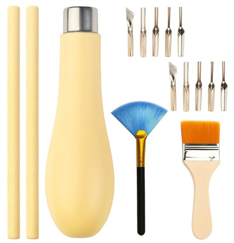 Tniytru 2 Sets Lino Cutting Tools with Brush - 10 Blades for Linocut Printing, Includes Linoleum Carving Set & Cleaning Brush for Block Printing