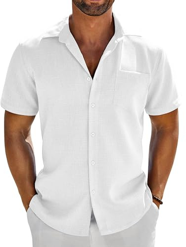 COOFANDY Mens Short Sleeved Shirts Summer Casual Holiday Beach Hawaiian Shirt with Pocket