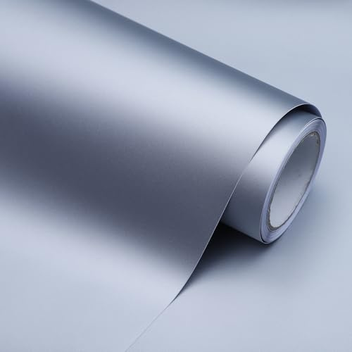 Pahylik Matt Self-Adhesive Furniture Film & Wallpaper, Silver Grey, PVC Material, Abrasion-Resistant & Waterproof, Suitable for Furniture, Kitchen Cabinets and Much More, 40 cm x 300 cm