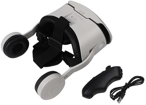 3D Virtual Reality Headset with Built-In Headphones and Controller, Immersive 110° Field of View for Gaming and Movies, Compatible with iOS and Android Smartphones 5.5-6.7 Inches, White+White