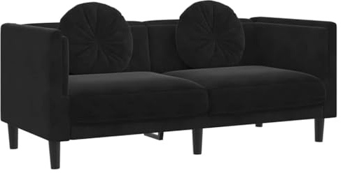 QJBSAVVA 2-Sitzer Sofa Samt Schwarz Couch mit 2 runden Kissen Modernes Polstersofa für Wohnzimmer und Gästezimmer Stabiles Holzgestell 173,5 x 77 x 70 cm