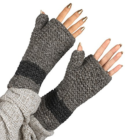 Tribe Azure Fair Trade Arm Warmers Women, Warm Winter 100% Wool Hand Knit Crochet hand warmers gloves, wrist warmers women, Knit Fingerless gloves (Grey)