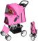 display4top Pet Travel Stroller Dog Cat Pushchair Pram Jogger Buggy With 4 Wheels (Pink)