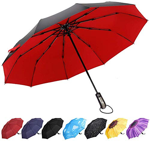 YumSur Regenschirm Taschenschirm umgekehrter Regenschirm Umbrella- inkl. Schirm-Tasche & Reise-Etui - Auf-Zu-Automatik, Teflon-Beschichtung, windsicher, stabil