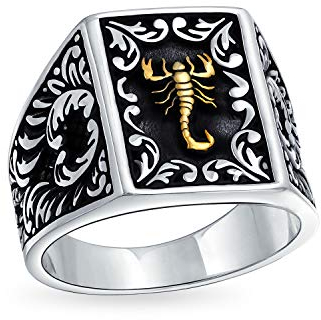 Personalisierte Männer Große Sternzeichen Horoskop Skorpion Signet Statement Ring Für Männer Schwarz Zwei Ton Messing Patina Massiv.925 Silber Handgefertigt In Der Türkei Anpassbar