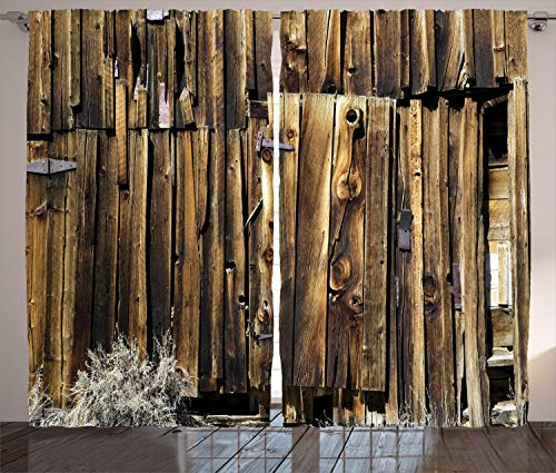 ABAKUHAUS Rustikal Rustikaler Vorhang, Oak Barn Holz-Tür, Wohnzimmer Universalband Gardinen mit Schlaufen und Haken, 280 x 175 cm, Braun