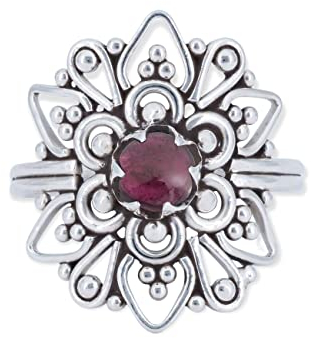 mantraroma Damen Ring 925 Silber Granat Edelstein rot ausgefallen verspielt