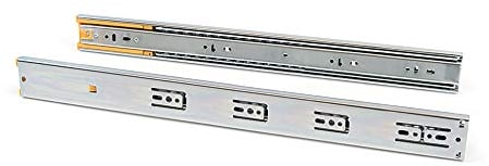 EMUCA 3048905 Guide per cassetti con cuscinetti a sfera 45mm x 600mm, Set di 1 coppia di binari ad estrazione totale con chiusura ammortizzata, Lega di acciaio, Zincato, L 600mm