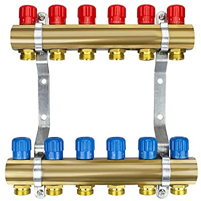 Messing Heizkreisverteiler 2-12 fach Handbuch Verteiler Heizkreise Heizung (6 Heizkreise)