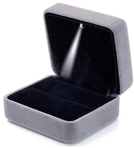 GBYAN Velvet Ring Box mit LED-Licht Schmuck Display Geschenkbox für Ehe, Verlobung, Hochzeit (grau)